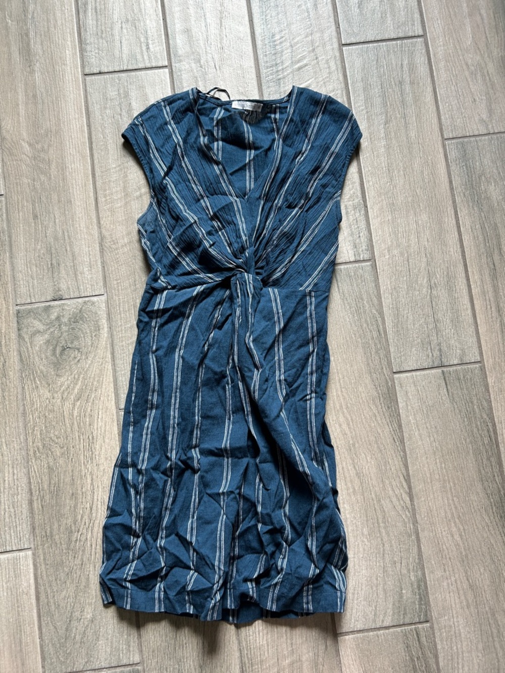 Knot-Front Midi Dress in Navy Stripe